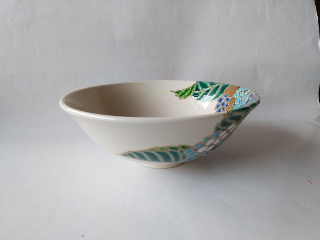 御室窯 仁清 紫陽花 平茶碗 共箱 共布 茶道具 茶器 抹茶碗 新品 未使用品