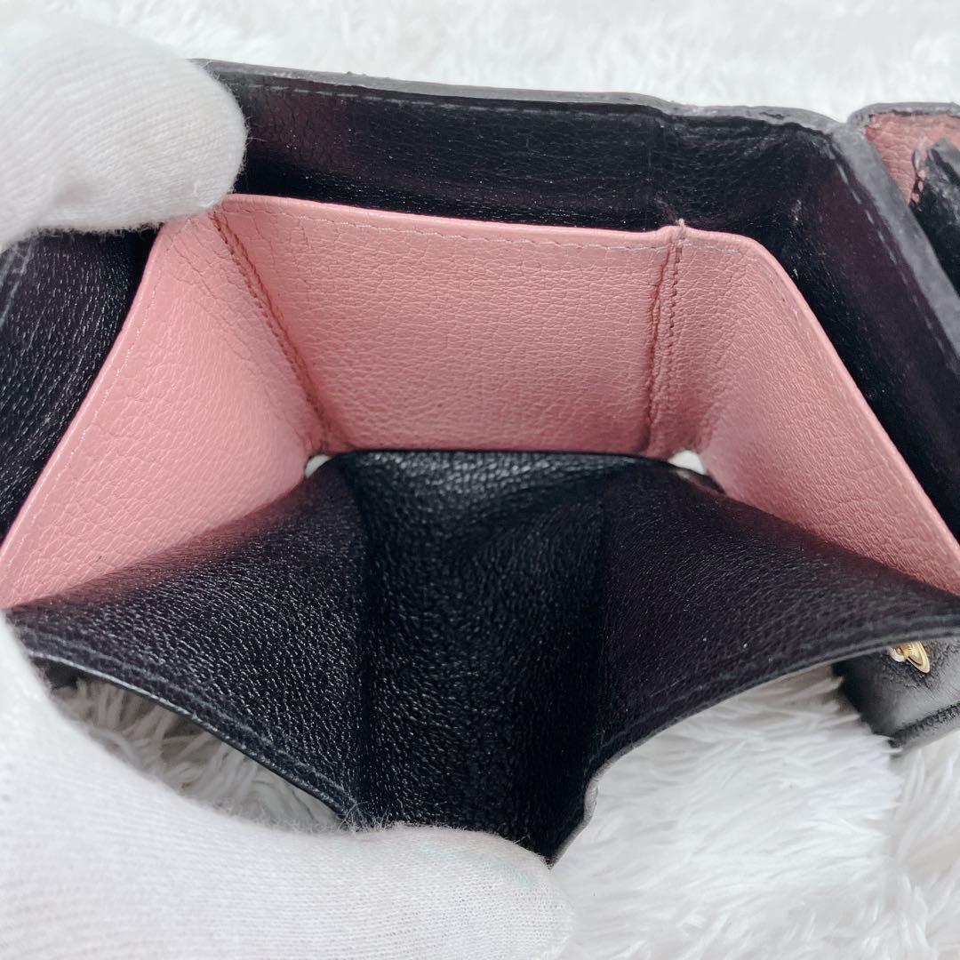 レア色✨ミュウミュウ　3つ折り財布　レザー　5MH020 バイカラー　黒 ピンク