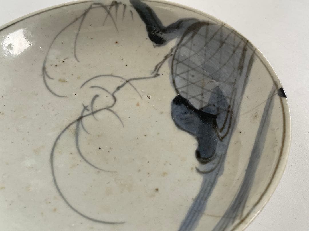 骨董　アンティーク　初期伊万里　蛇籠文様　丸皿　平皿　初期　染付　箱付き