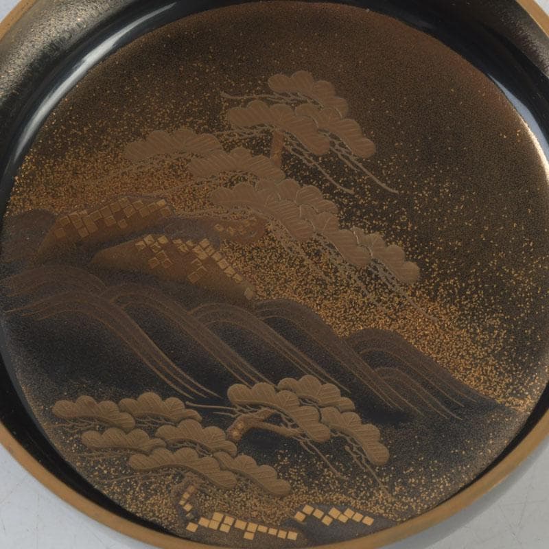 茶道具　輪島塗　蒔絵師　谷内一則(紫香)作　岩松蒔絵　大棗　共布共箱　V9588