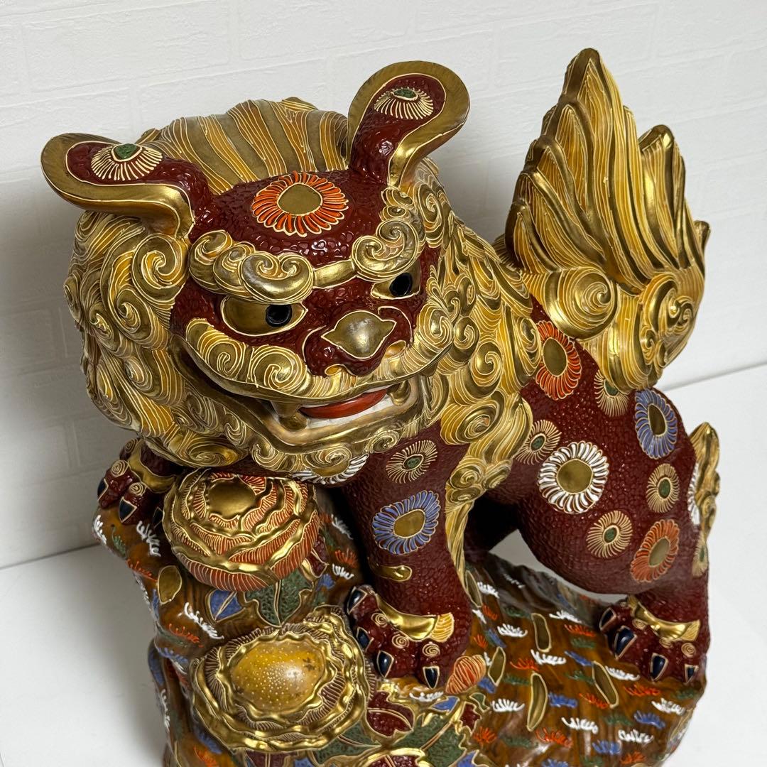 【特大サイズ】九谷焼 唐獅子 宝獅子 高さ約60cm 大型 特大 開運置物
