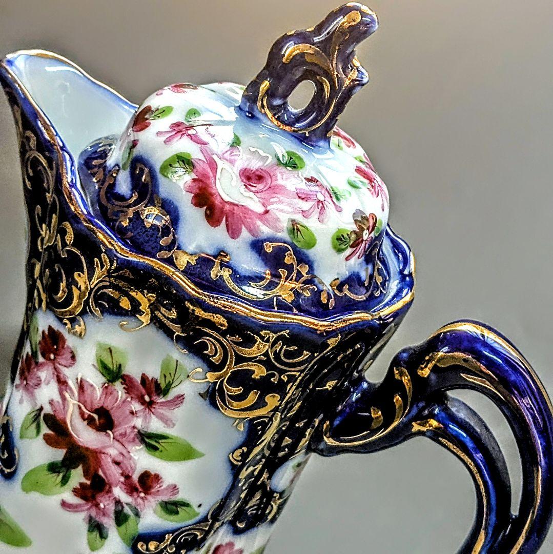 オールドニッポン 明治期 日本陶磁の優美　ティ―ポット　金彩 コバルト 花文