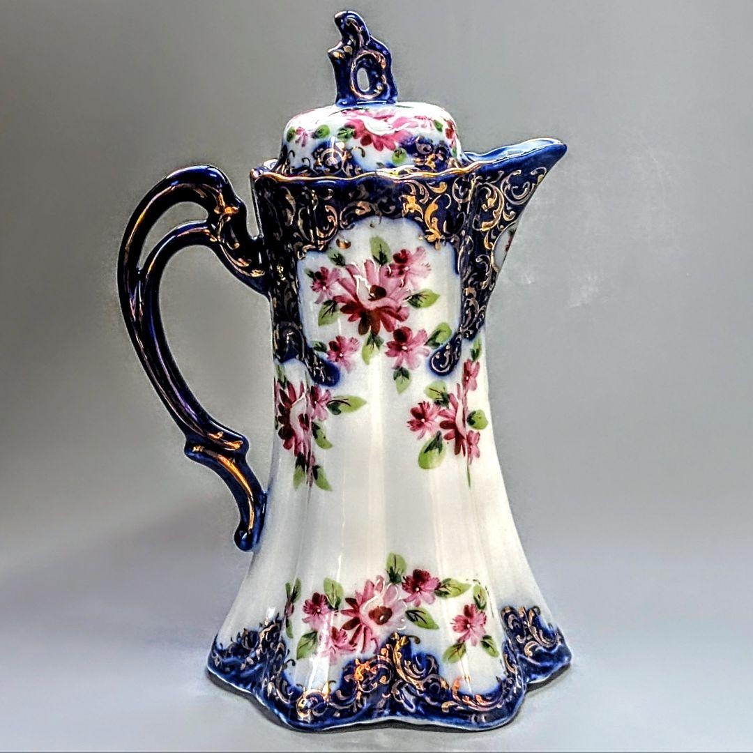 オールドニッポン 明治期 日本陶磁の優美　ティ―ポット　金彩 コバルト 花文