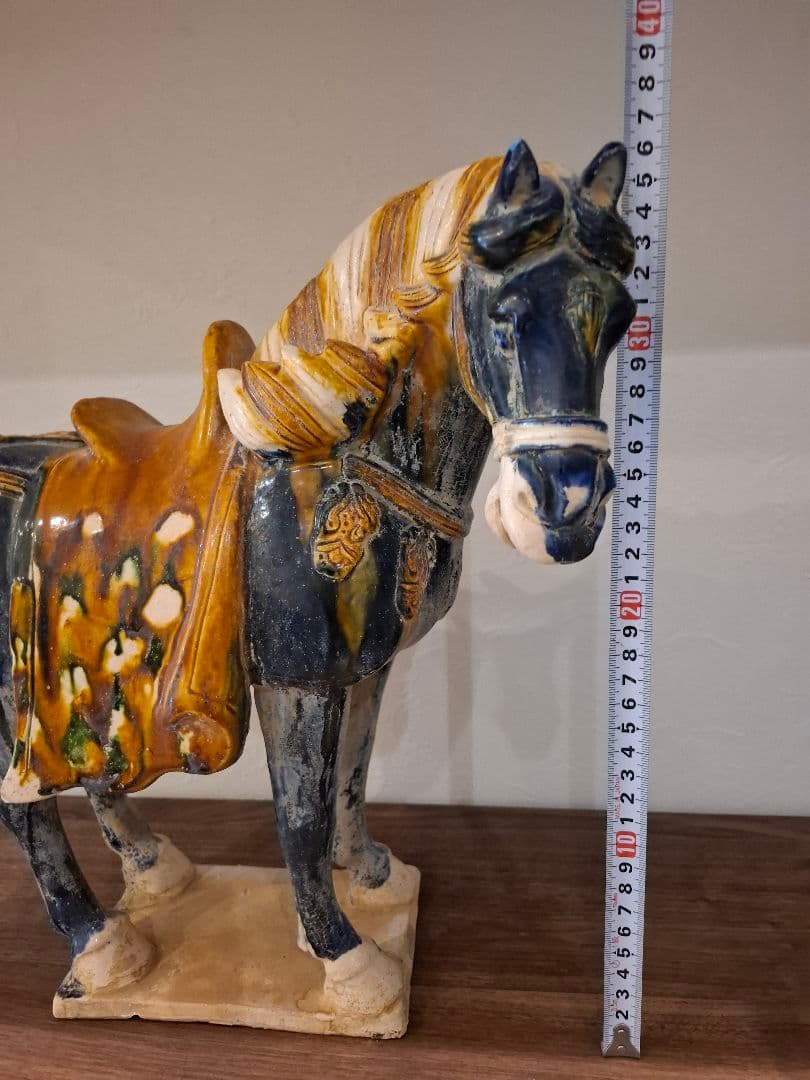 旧豪家蔵出し 唐三彩藍釉戰馬