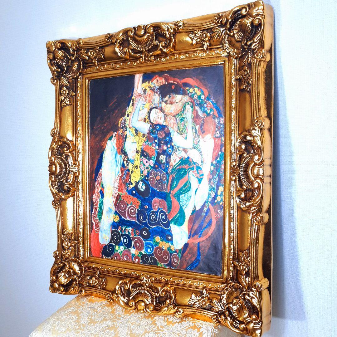 グスタフクリムト作画　TheMaiden　良質キャンバス　豪華　金箔額絵