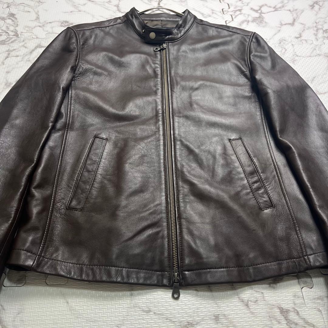 美品✨シップス シングルライダース 羊革 ブラウン 本革 Lsize