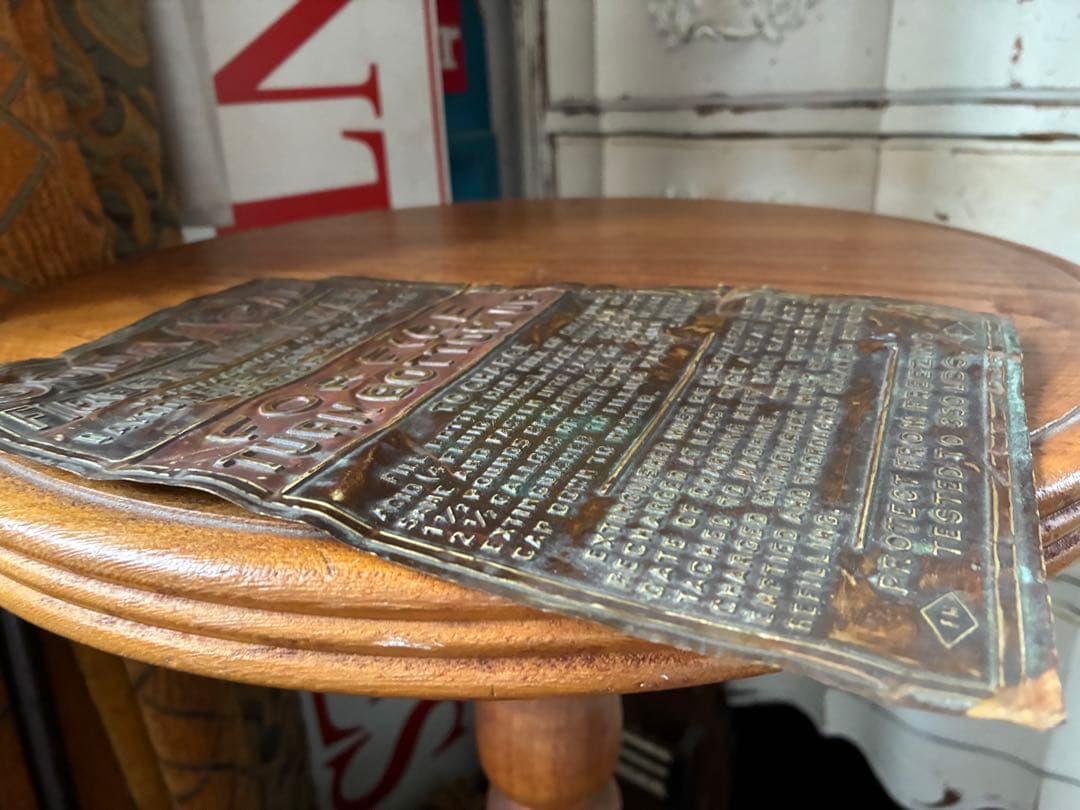 アンティーク　銅製　真鍮　サイン　プレート　看板　消化器　FIREレア　アメリカ