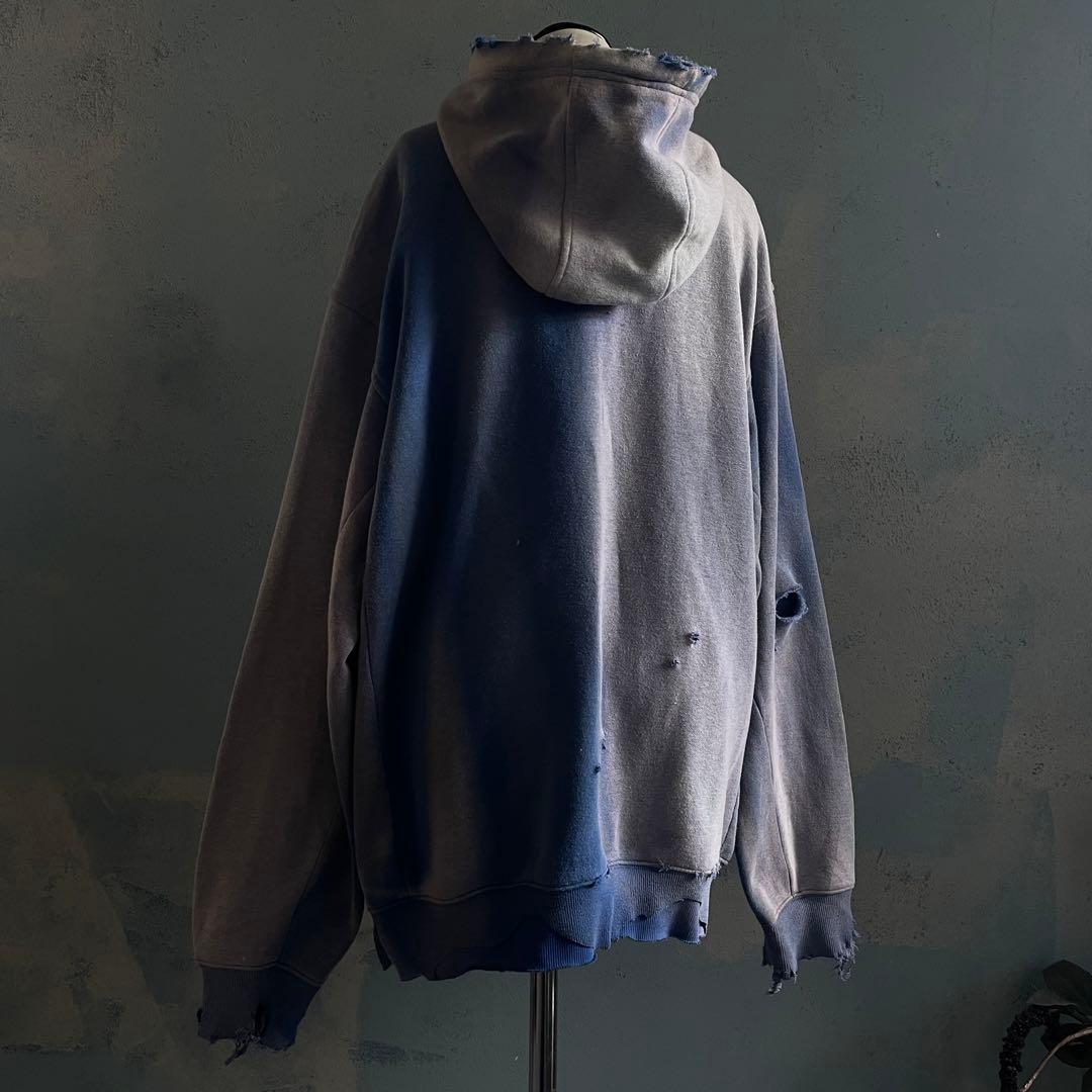 00's “broken”2XO”フェード“ターコイズブルー“襤褸 hoodie