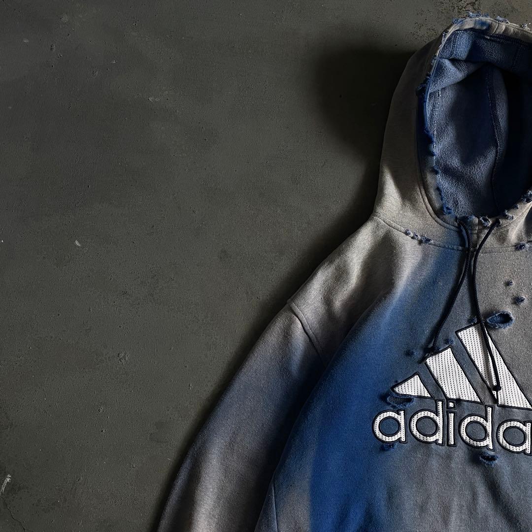 00's “broken”2XO”フェード“ターコイズブルー“襤褸 hoodie