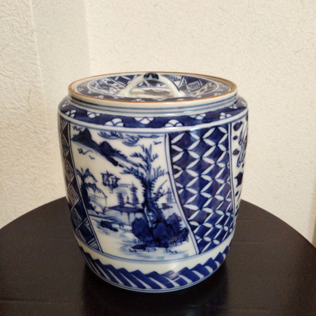 高野昭阿弥　染付祥瑞山水宝尽水指、大徳寺茶杓、　織部蓋置、唐物写　独楽棗、未使用