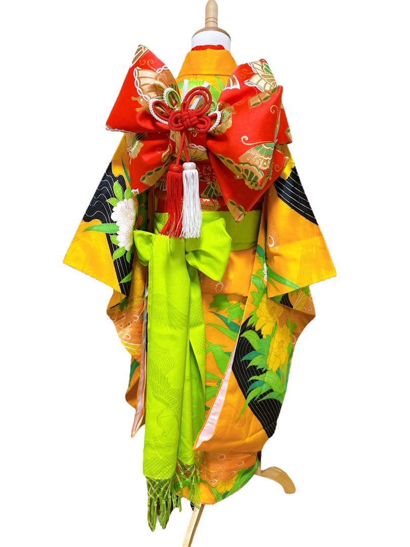 レトロ着物♡七五三　7歳　女の子　フルセット　一式　山吹色　孔雀