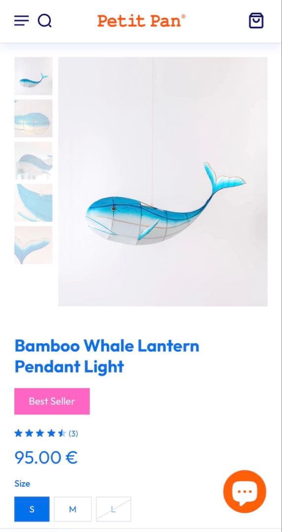 petit pan(プチパン)　クジラのランプシェード　Sサイズ