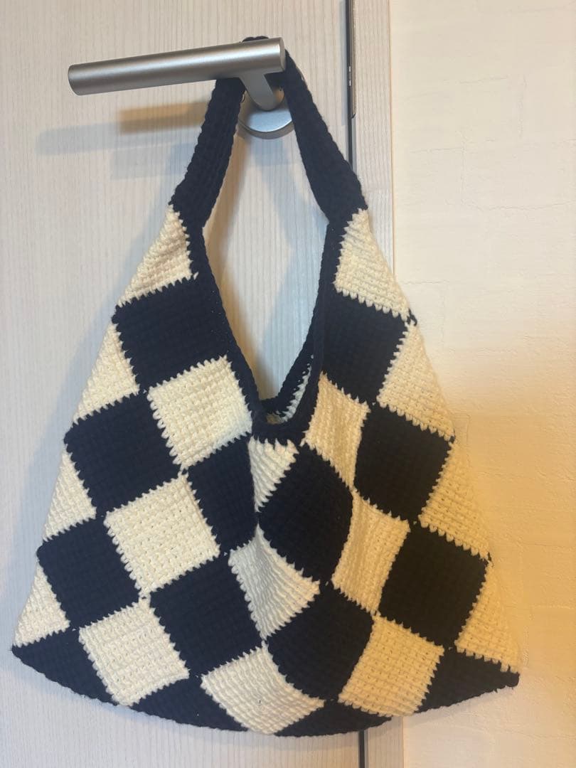 MARNI チェック柄 ハンドバッグ ネイビー/ホワイト