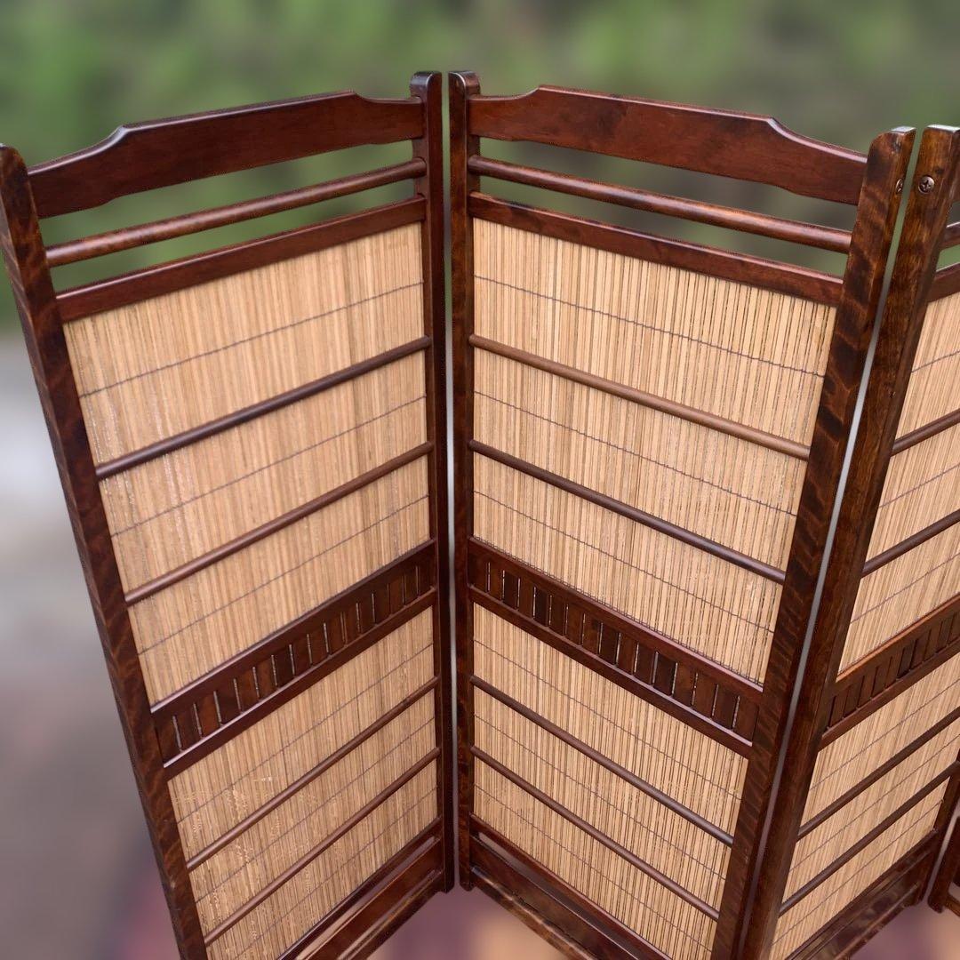 木製 衝立 パーテーション ４面パネル　和風　レトロ　高さ約124cm