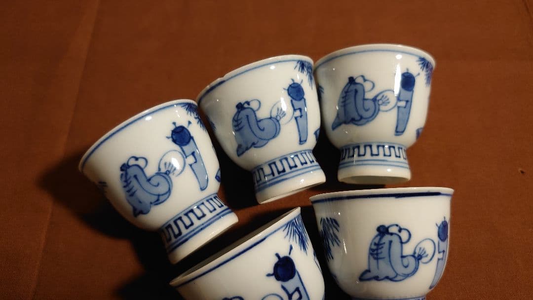 煎茶碗　竹泉　古染付　アンティーク煎茶碗　茶道具　蔵出し　５客