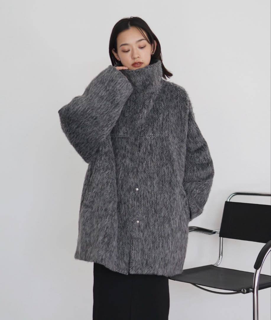 【 hellam 】シャギー スタンドカラーコート