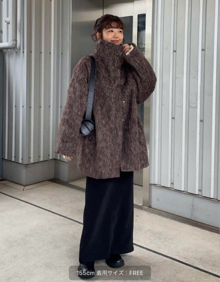 【 hellam 】シャギー スタンドカラーコート