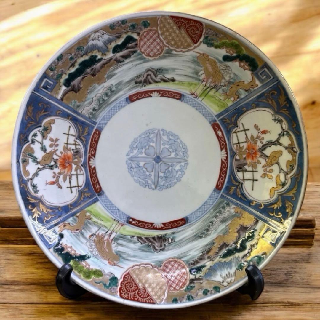 【江戸時代後期】御節風景画陶器皿 直径約30cm