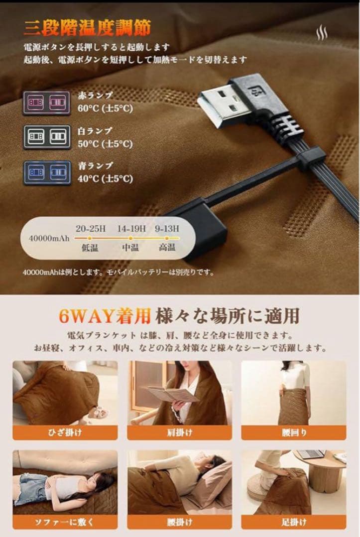 1点限り✨[Yihai] 電気毛布 ひざ掛け ブランケット USB