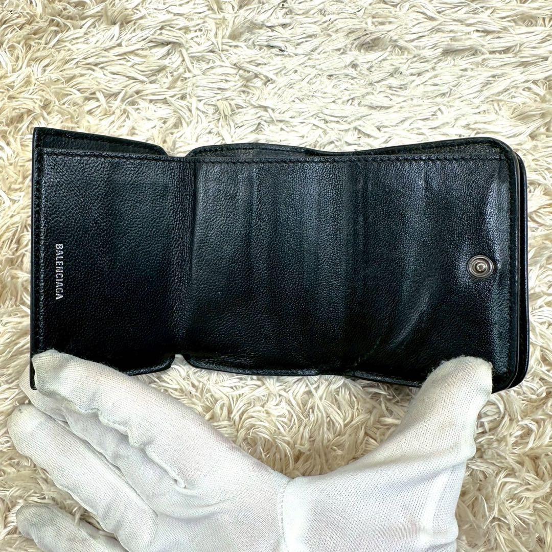 【美品】バレンシアガ 三つ折財布 ブラック クロコ BB ユニセックス