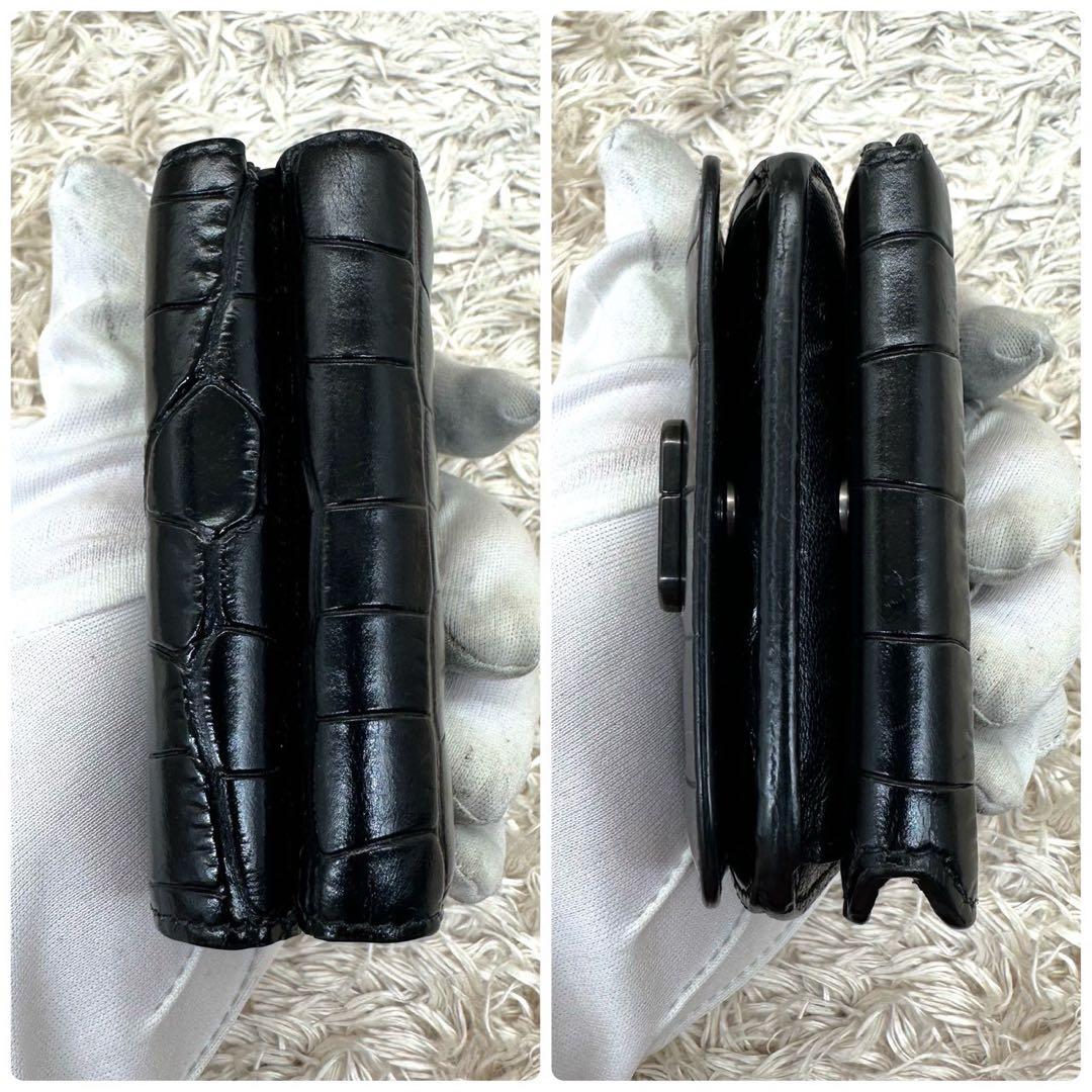 【美品】バレンシアガ 三つ折財布 ブラック クロコ BB ユニセックス