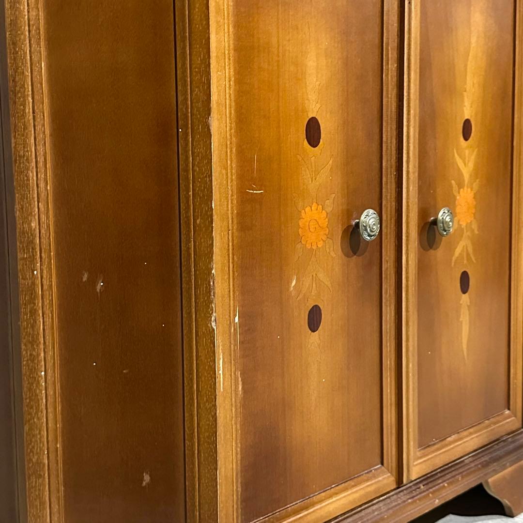 ✦アンティーク調✦象嵌 キャビネット 木製 収納棚 花台 電話台 サイドボード