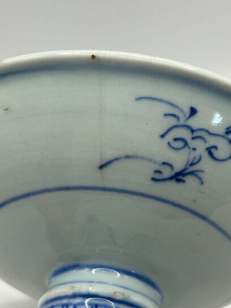 中国　清時代　染付蓮紋高台皿　アンティーク　送料込み0925