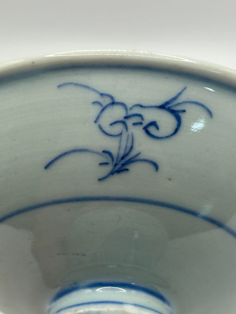 中国　清時代　染付蓮紋高台皿　アンティーク　送料込み0925