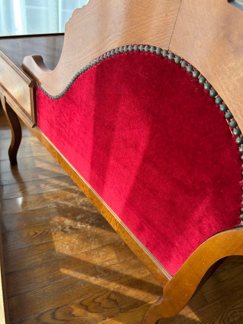 ワインレッド 木製 ソファ 引き出し付き