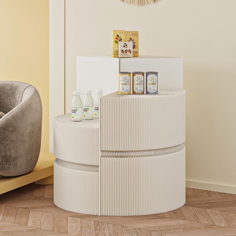 ホワイト階段円柱型ディスプレイ台直径100cm高さ78㎝ 陳列台 組立不要展示会