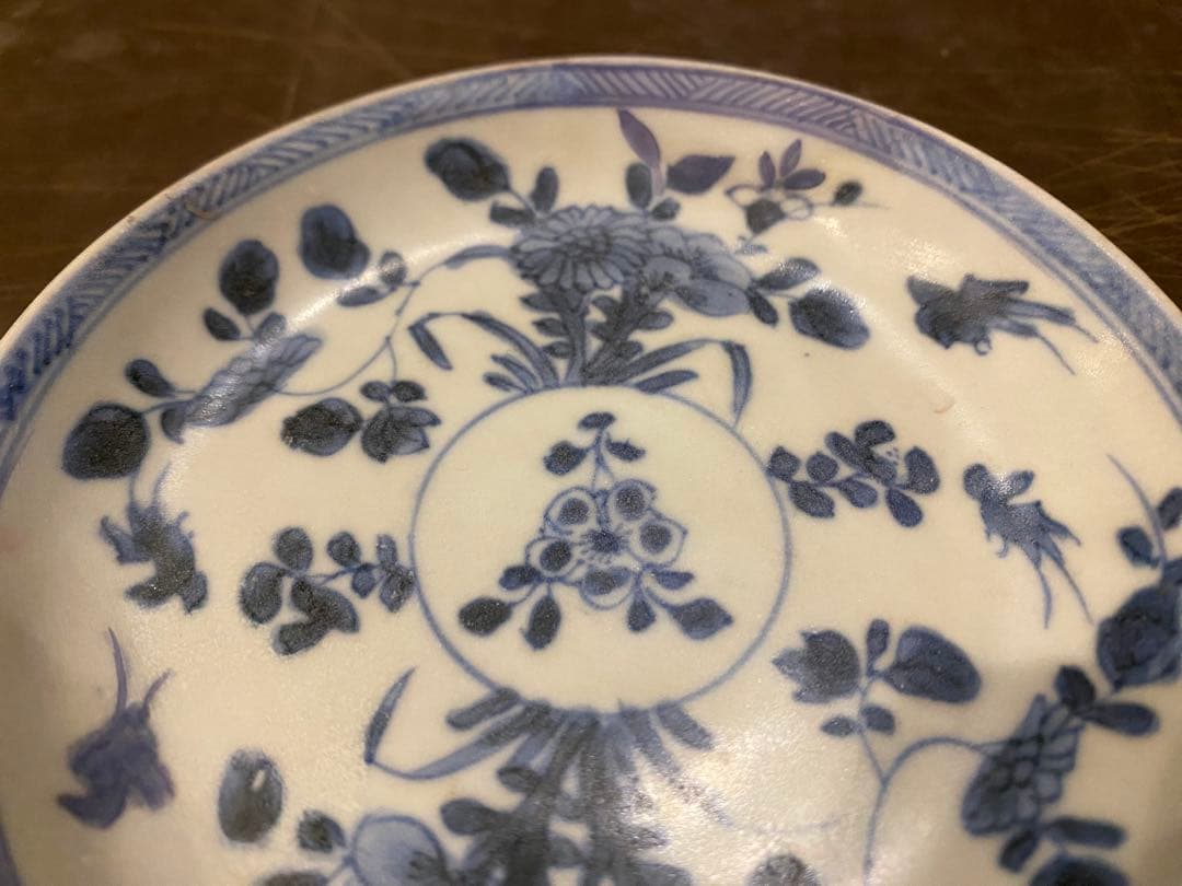 景徳鎮窯　染付絵皿　鑑賞台付 ・沈船品　ヴィンテージ　レア ・台湾茶器