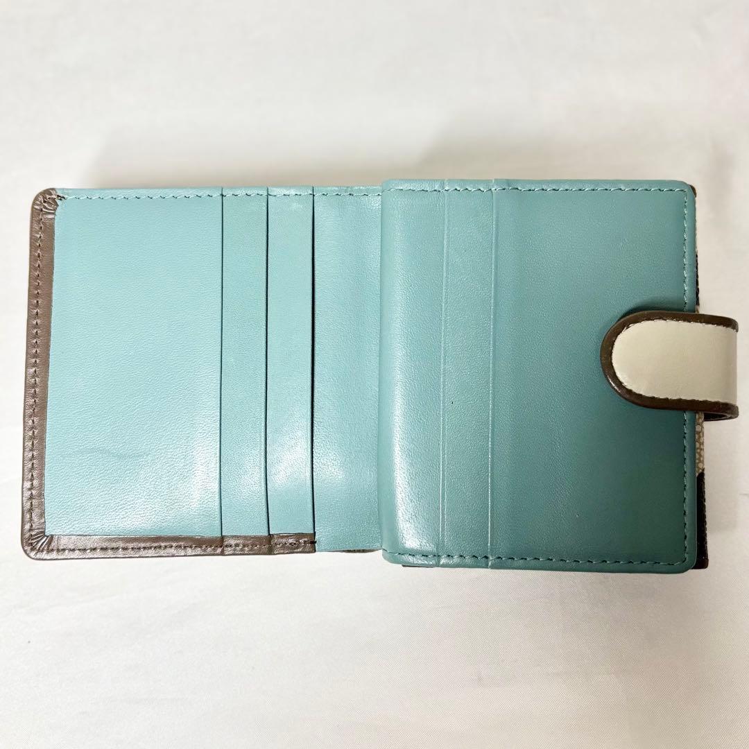 【美品】　ヒロコハヤシ　メルロ　薄型二つ折り財布　鳥　バード　ベージュ　人気