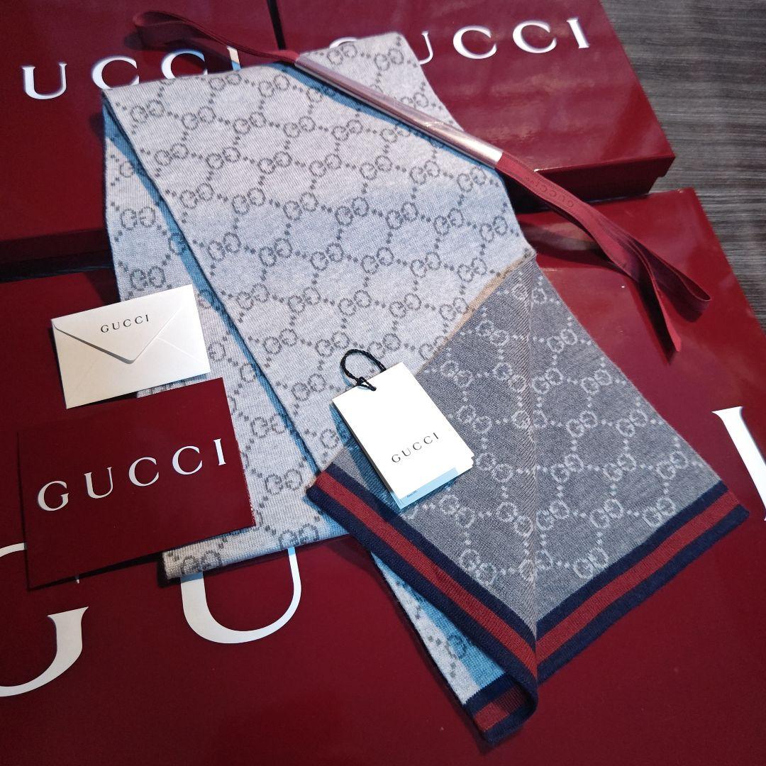 ❤極美品箱付❤GUCCI マフラー ストール スカーフ❤人気ライトグレー❤