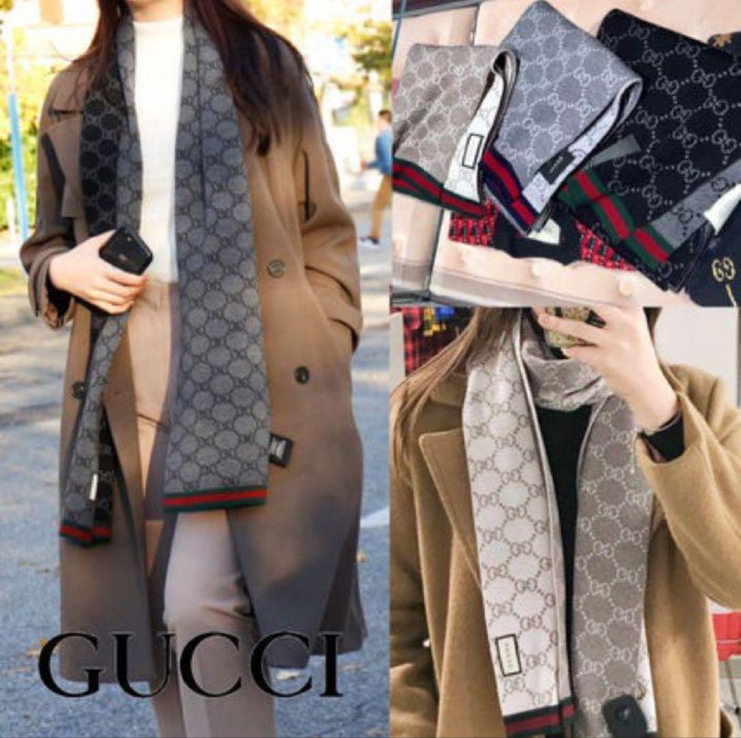 ❤極美品箱付❤GUCCI マフラー ストール スカーフ❤人気ライトグレー❤