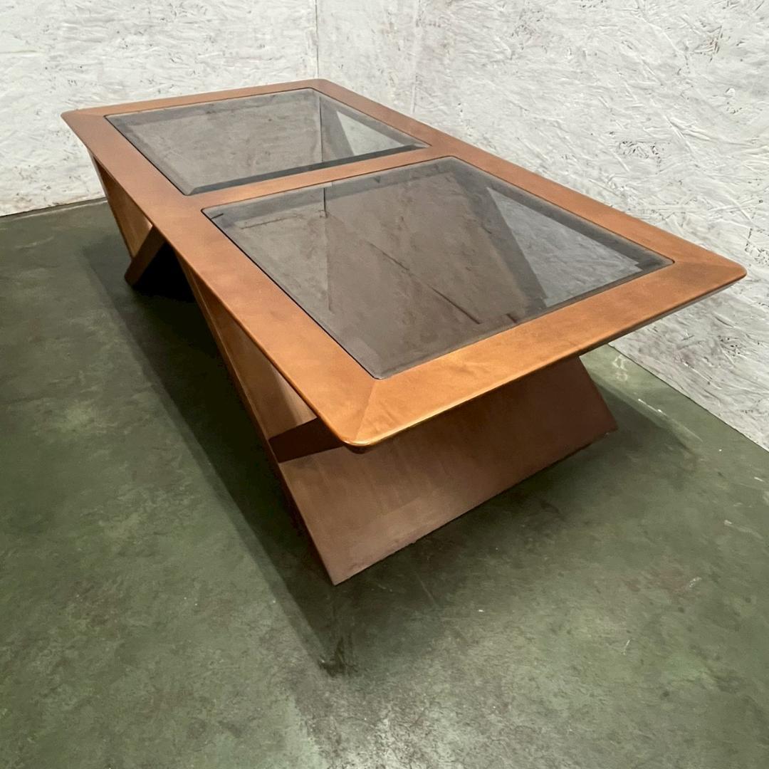 【マルニ】 センターテーブル ローテーブル 木製 ガラス天板 A0874