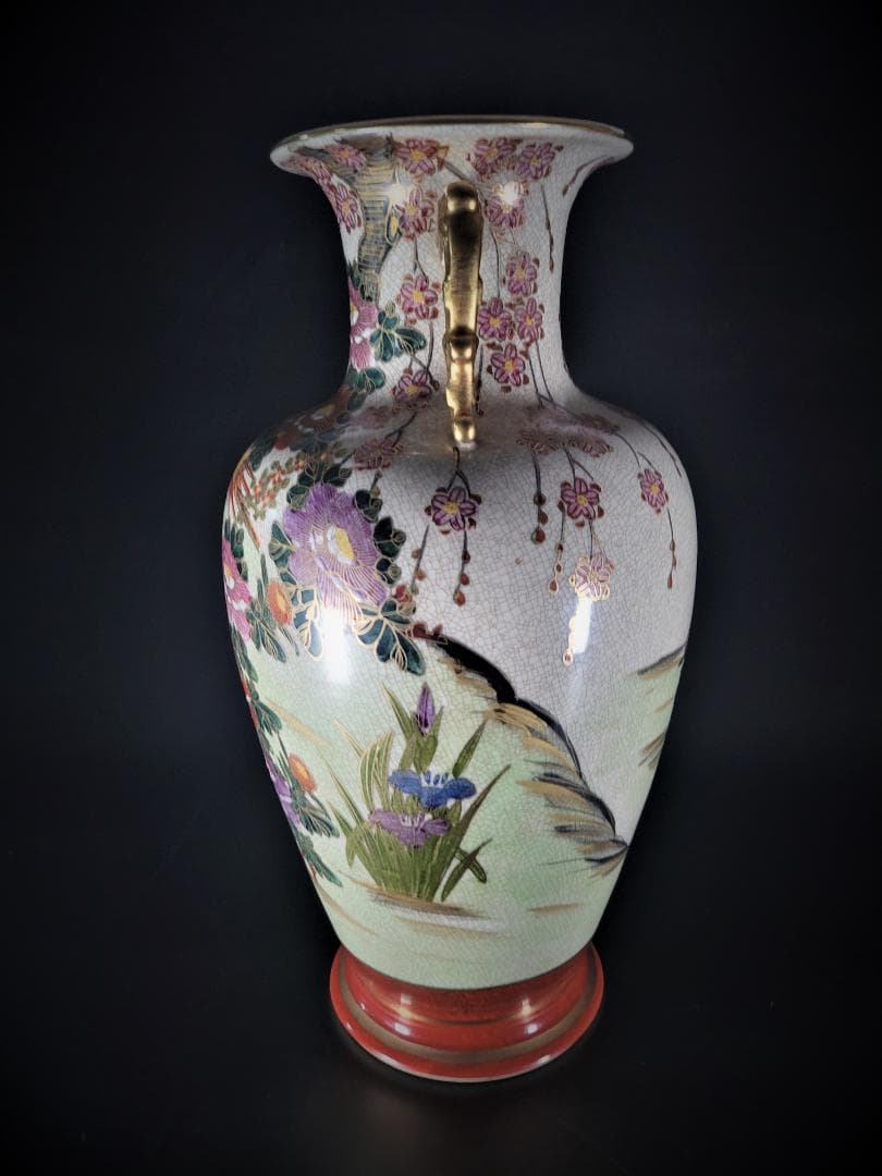 【焼物】上物　薩摩焼　大壺　飾り瓶　花瓶　金飾　旧家譲り品