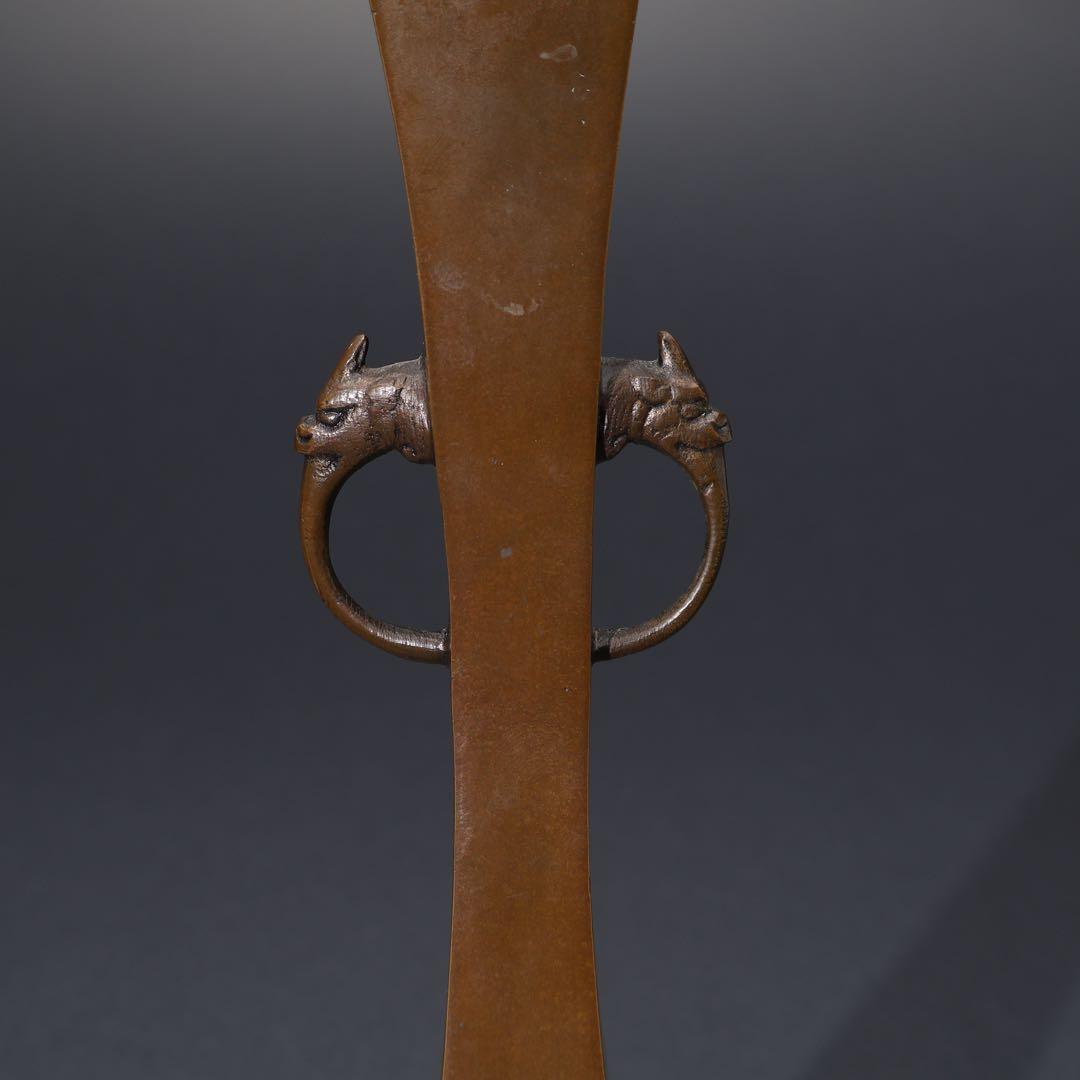 唐銅　四方形耳付き花入　花生け　桐箱　R1517ダN2