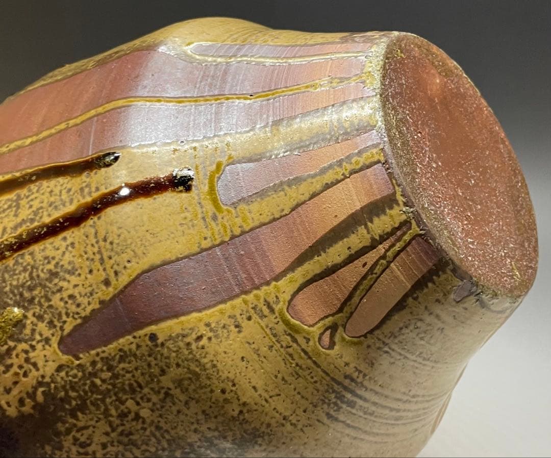 石田陶春　丹波 茶壺　飴釉　飾壺　茶道具　共箱　栞等　LW573