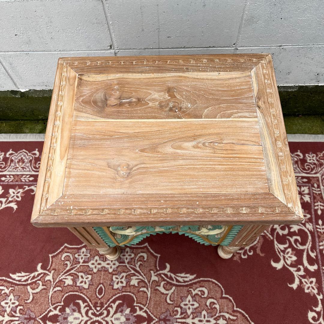 木製無垢材 チーク材◾️彫刻デザイン サイドテーブル 飾り台 ディスプレイ台 花台