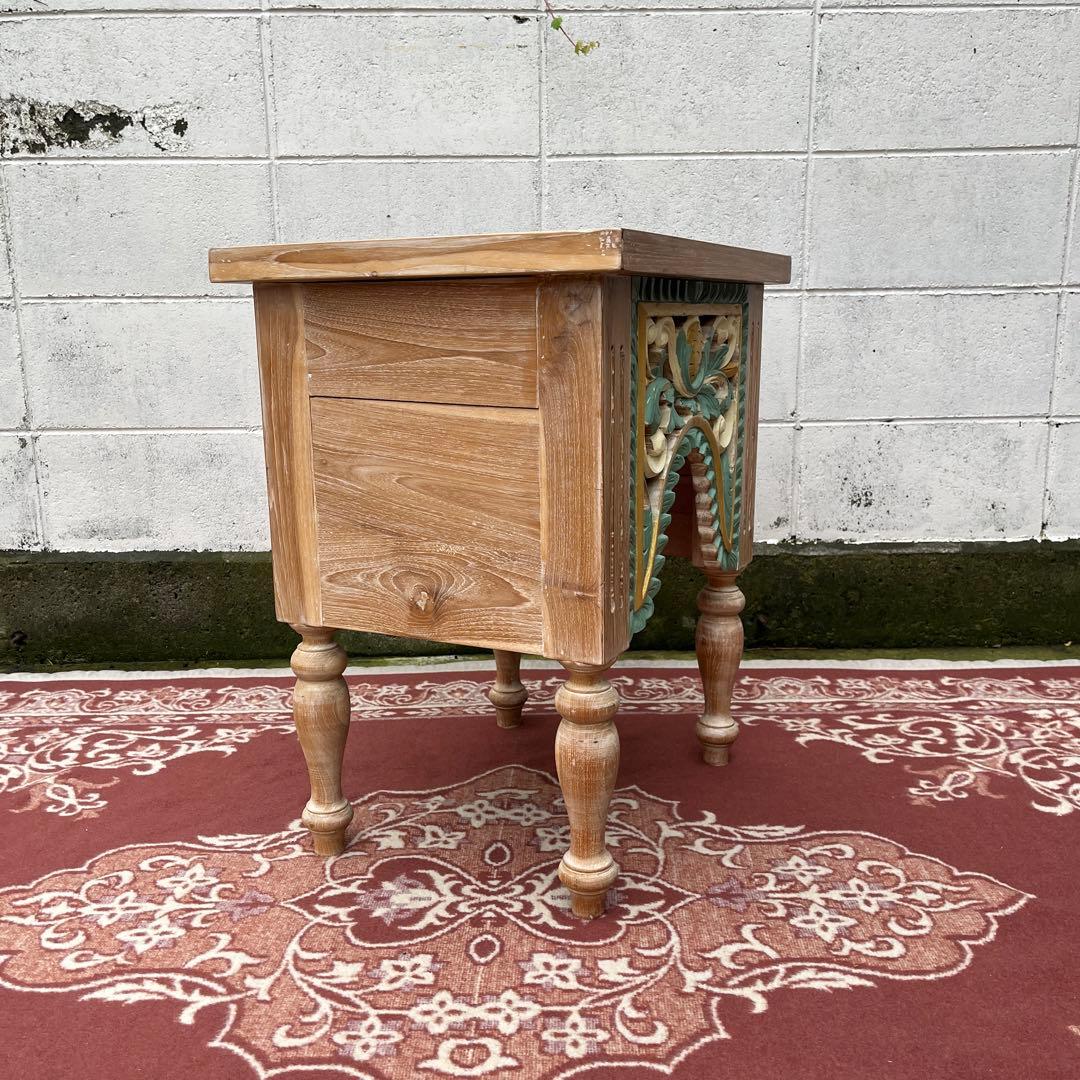 木製無垢材 チーク材◾️彫刻デザイン サイドテーブル 飾り台 ディスプレイ台 花台