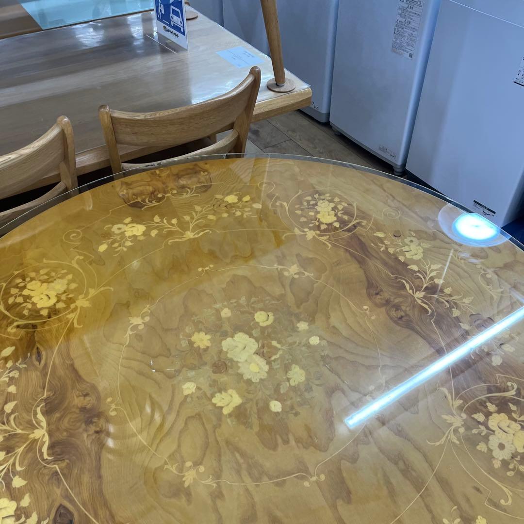 イタリア高級象嵌細工 ラウンドダイニングテーブル（直径110cm）猫脚