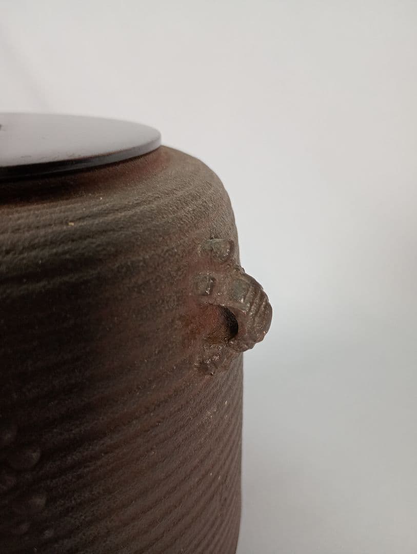 【茶道具】亀甲耳千筋筒釜　金森紹栄造　茶釜　釜370