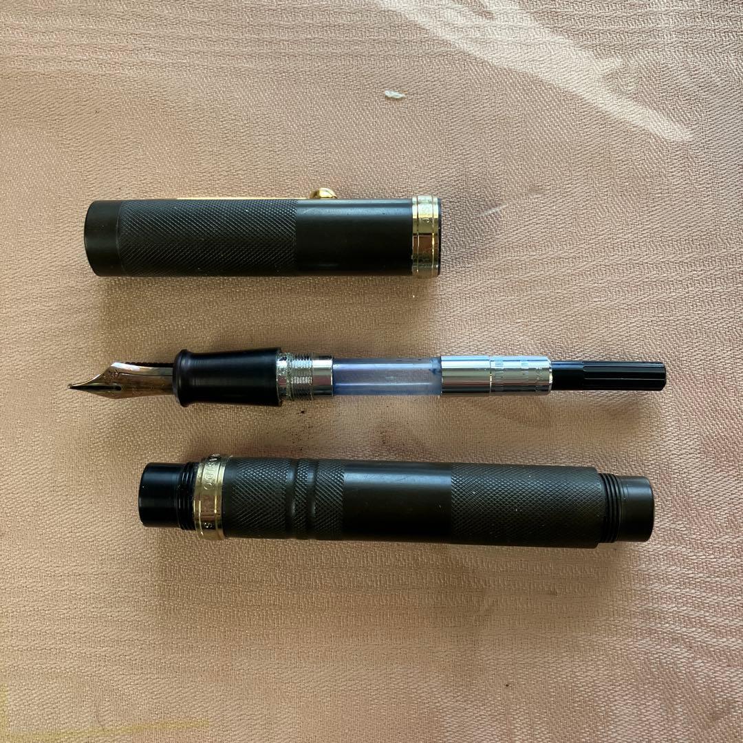 仙台 大橋堂 万年筆 14K 2本セット 黒 金色リング 木製箱