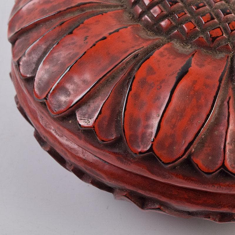 茶道具　鎌倉彫　菊香合　書付箱付　V　R9429