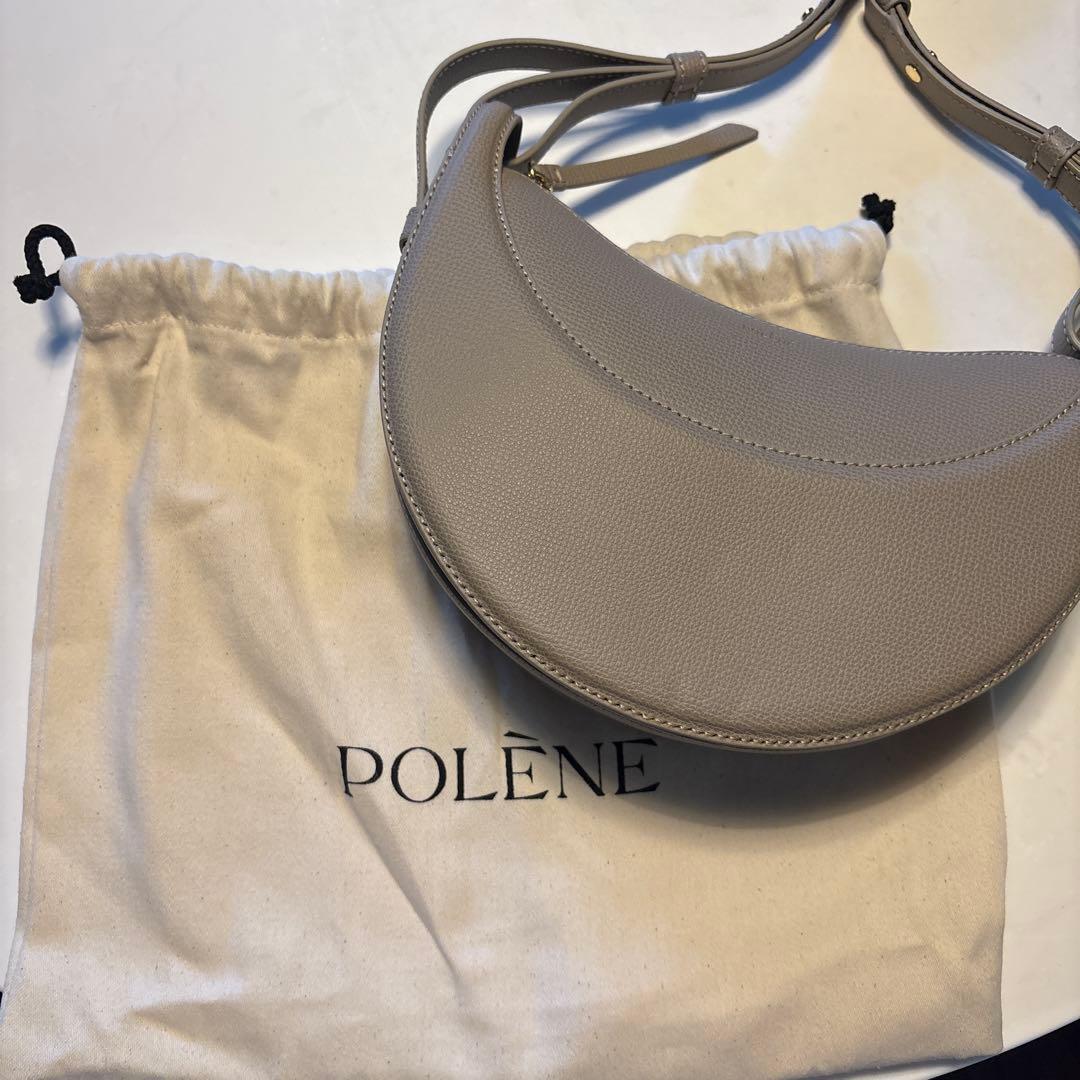 POLÈNE グレー レザー ショルダーバッグ