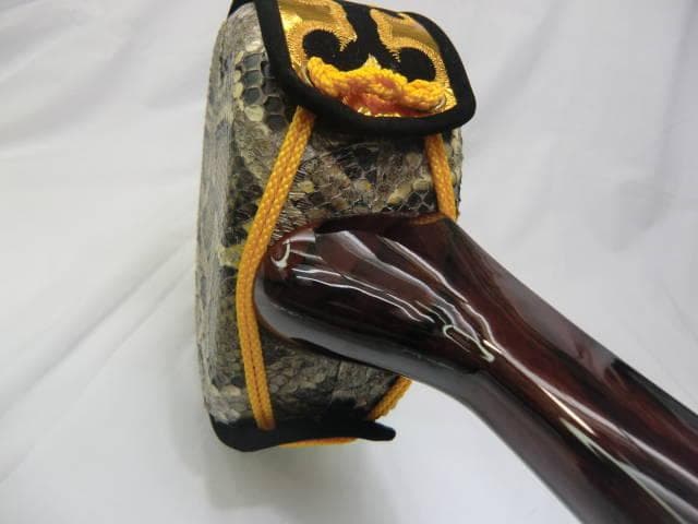 新品未使用(送料無料)79.800円　盛嶋開鐘蛇皮強化張チーガに縞黒檀棹セット
