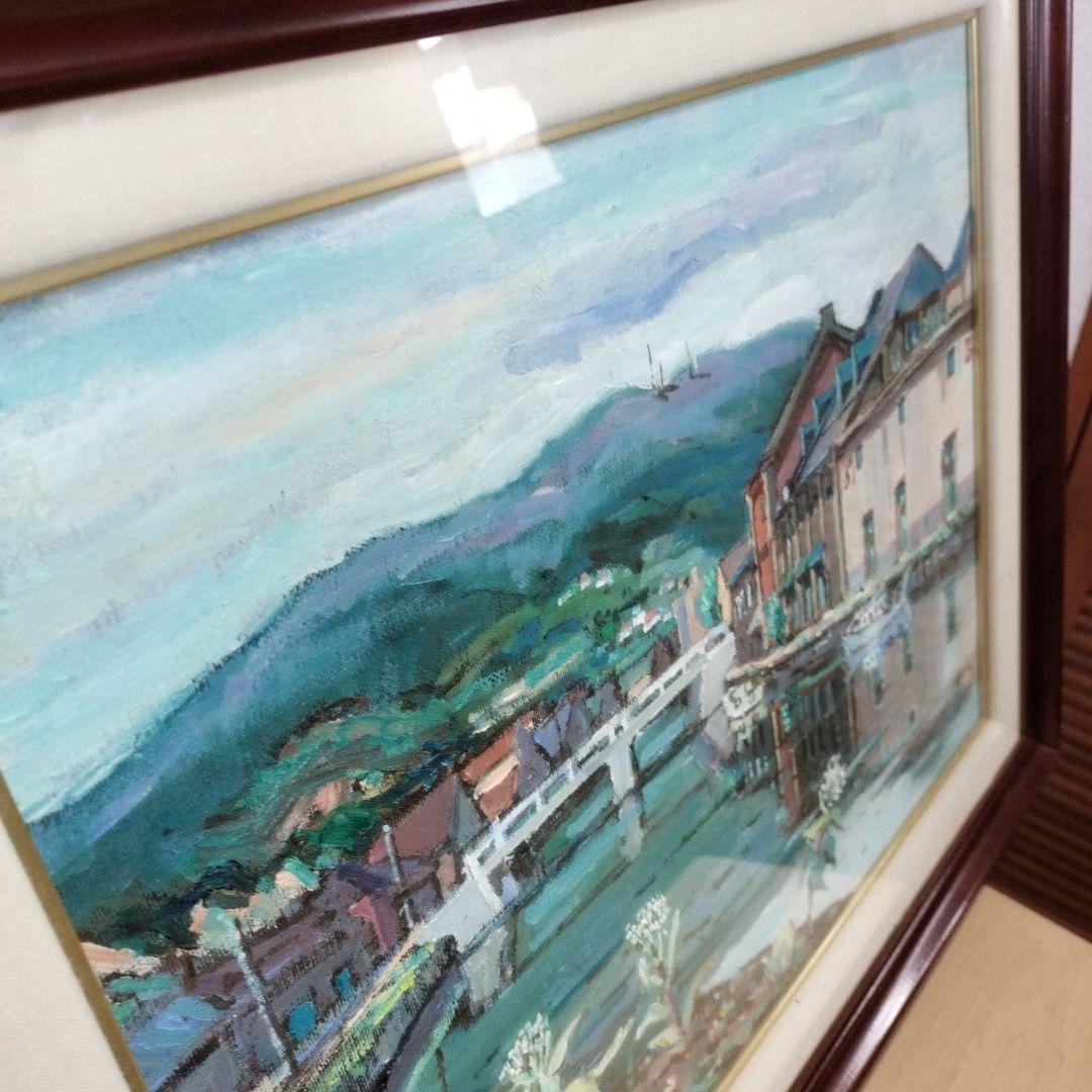 岩倉三喜生『小樽運河』油絵 油彩画 直筆サイン入り 額装