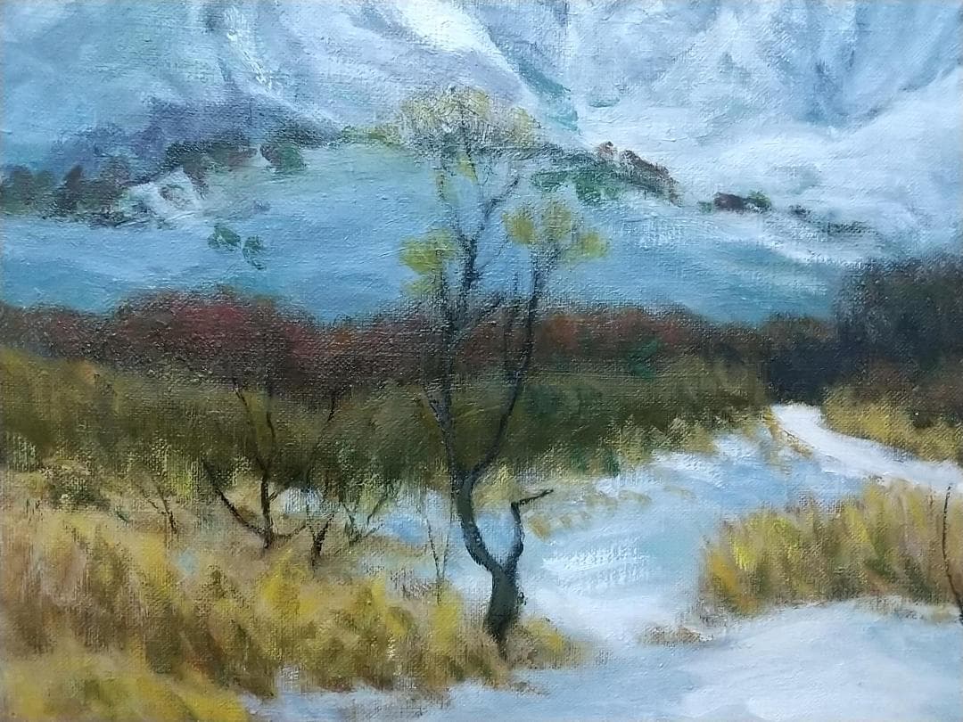 油絵 F8「冬磐梯」絵画