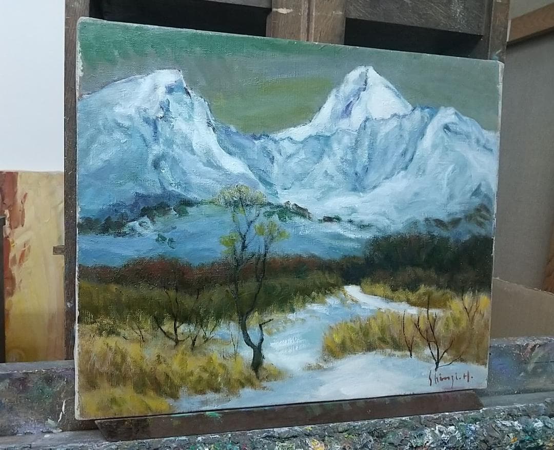 油絵 F8「冬磐梯」絵画