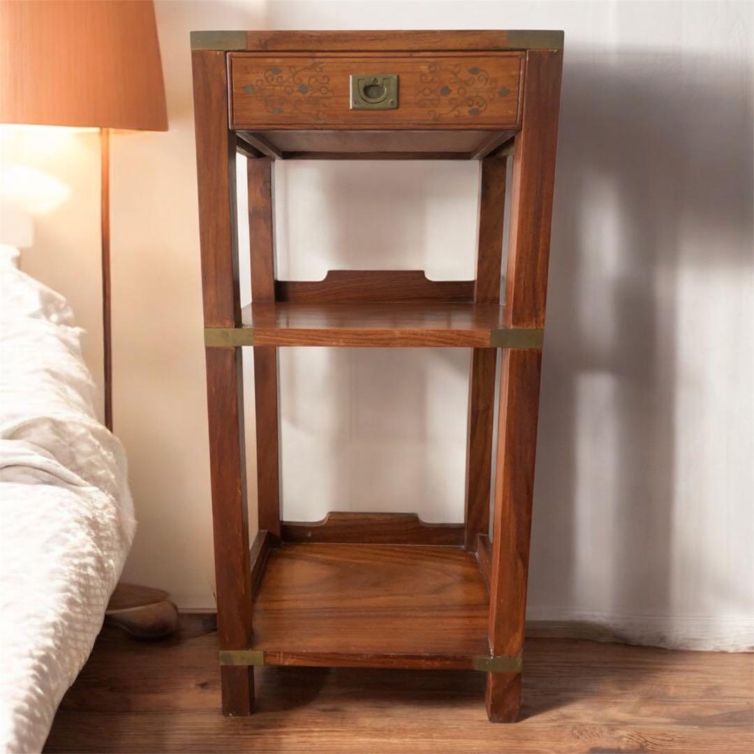 ヴィンテージ　真鍮金具　装飾　木製ラック 3段 引き出し付き ブラウン